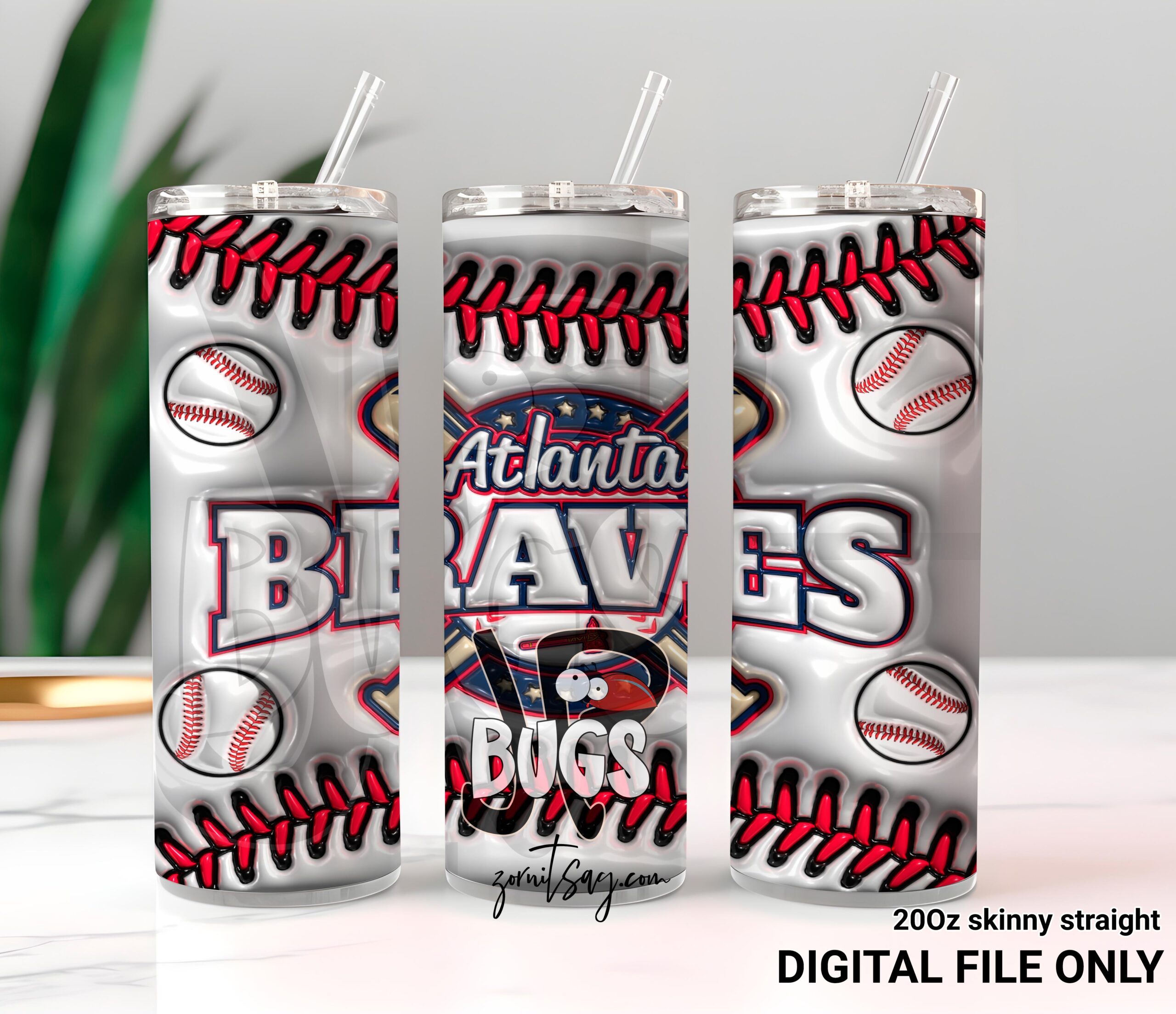 3D Inflated Atlanta Braves Baseball Team 20oz Tumbler Wrap