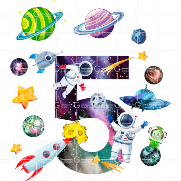 Kids 5 Years old Birthday Astronaut sublimation design png Space - Image 2