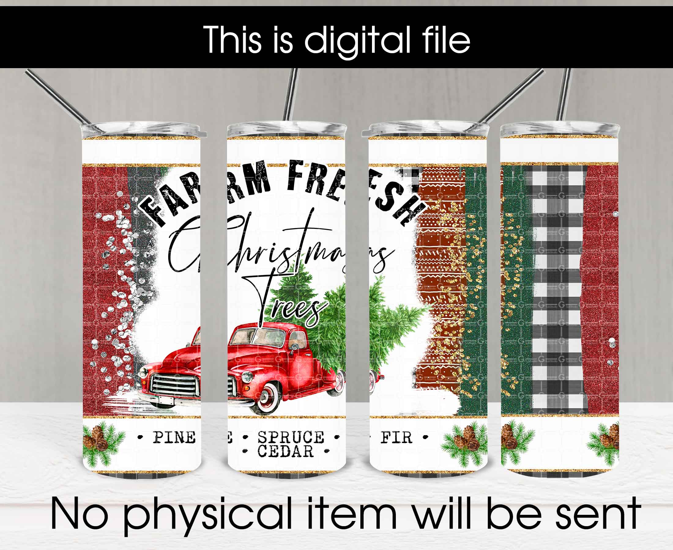 20oz 20oz Tumbler wrap Red Truck Farm Fresh Christmas Trees PNG Sublimation Designs Wrap, Christmas Trees Tumbler Png Download Straight