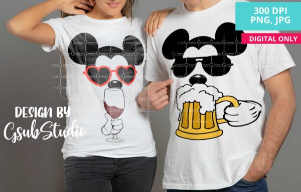 Minnie Mickey drink PNG Sublimation, Mickey Mouse beer PNG, Minnie mouse wine PNG, PNG, Couple t-shirt design, - Image 2