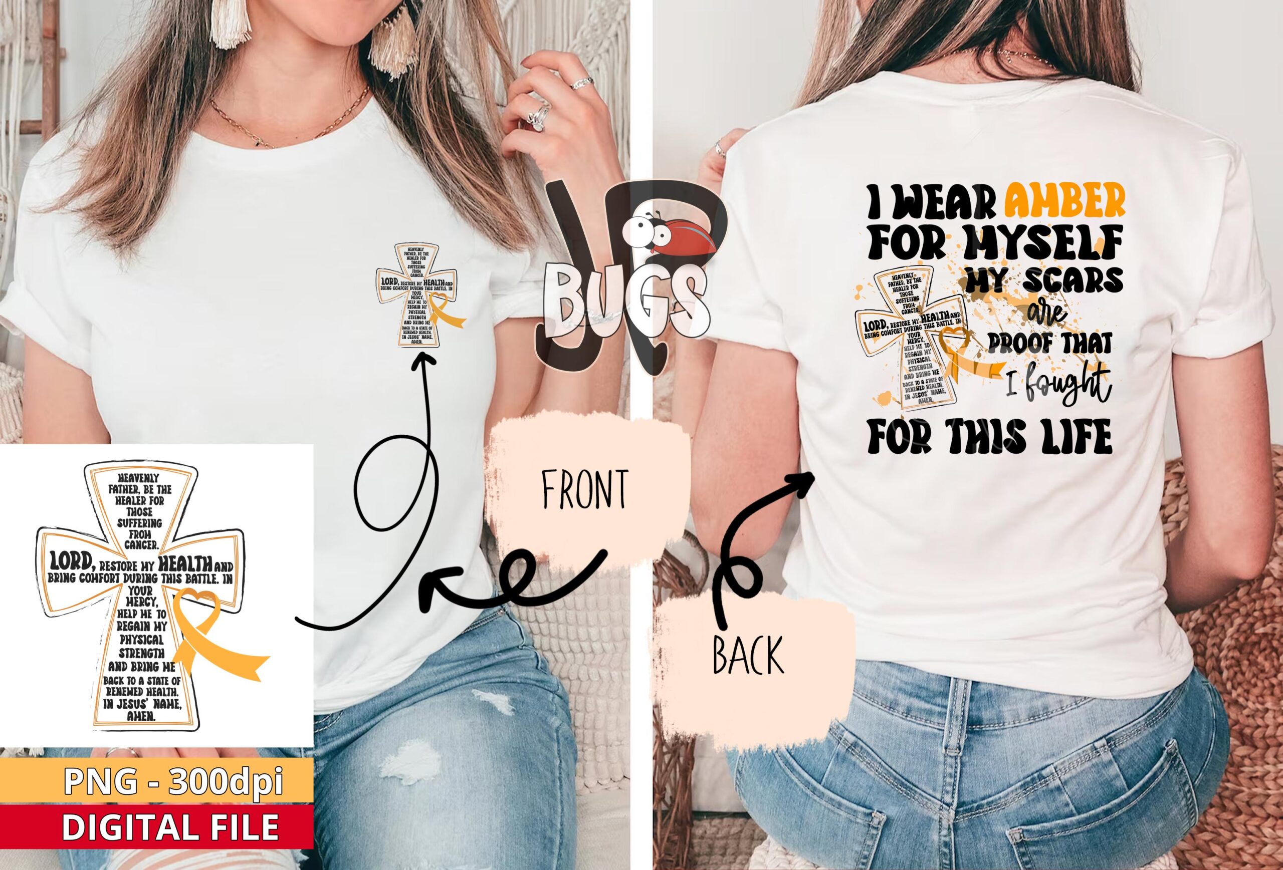 Appendix Cancer Survivor Design PNG I Wear Amber for Myself Christian Cross PNG My Scars Are Proof Faith Sublimation File t-shirt Digital Design t-shirt