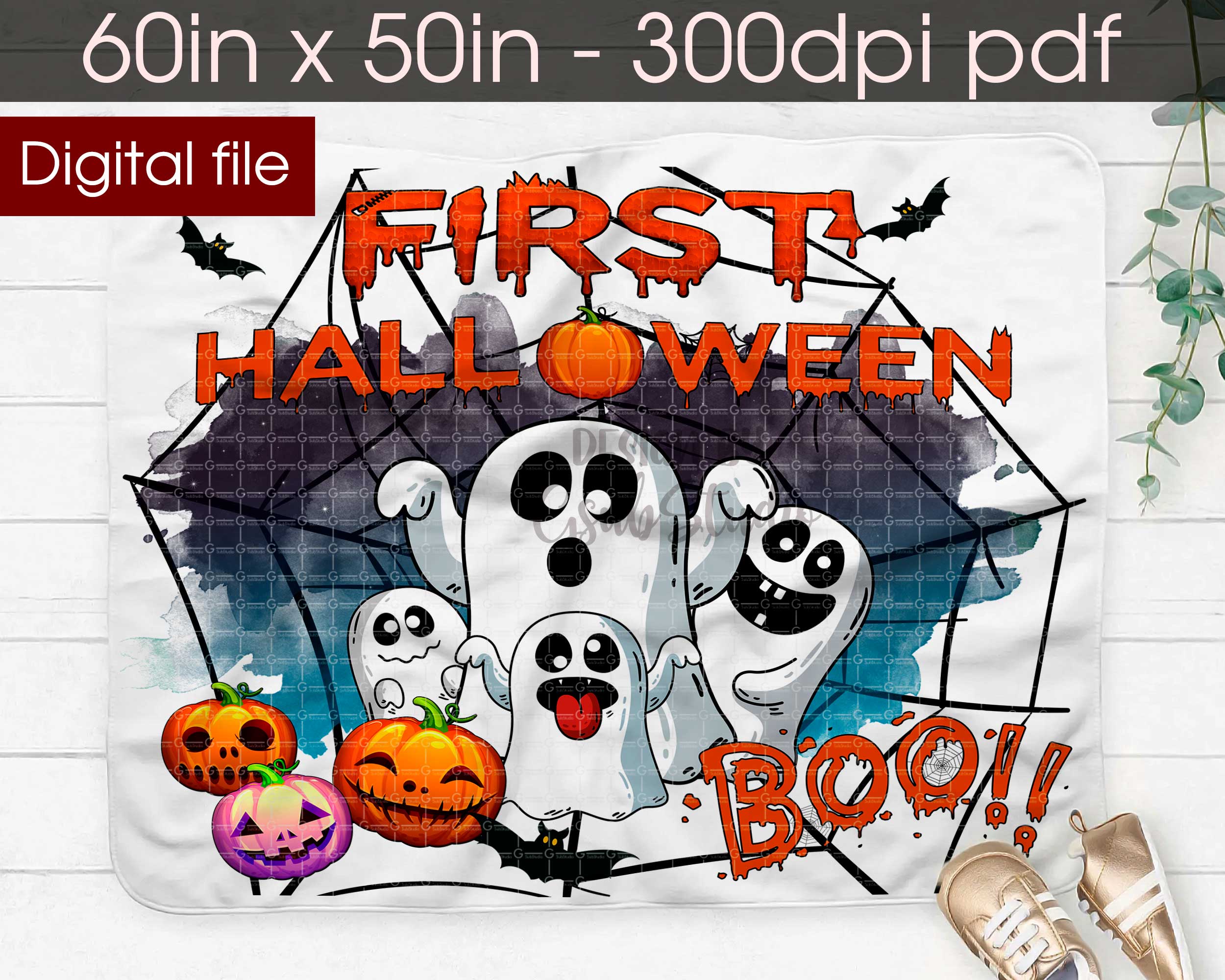 First Halloween Baby Blanket Digital Design for Sublimation, DTG print, Blanket design, My First Halloween Baby Blanket design digital