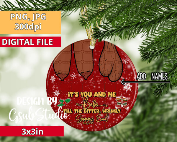 It's You and me babe till the wrinkly bitter saggy end Personalized Ornament - Image 5