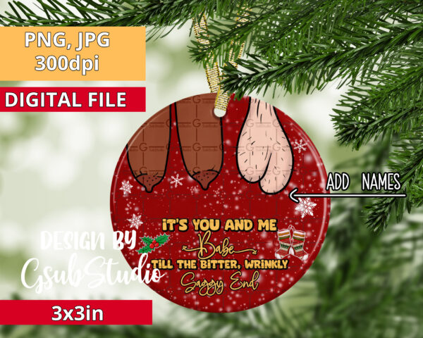 It's You and me babe till the wrinkly bitter saggy end Personalized Ornament - Image 4