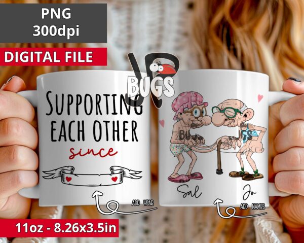 Personalized Supporting each other funny couple mug 11oz 15oz bundle PNG sublimation design Digital only, sublimation design sublimation template